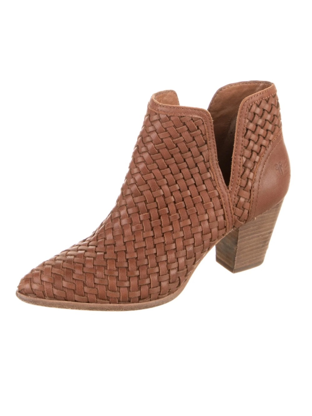 Frye Woven Leather Booties Basket Weave Ankle Boots Artisan Brown Sz 6